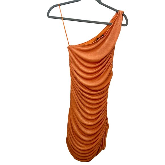 LIONESS The Goddess Orange One Shoulder Ruched Mini Dress - Picture 5 of 5